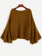 Romwe Khaki Bell Sleeve Loose Sweater