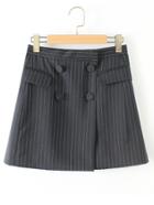 Romwe Double Breasted Wrap Striped Skirt