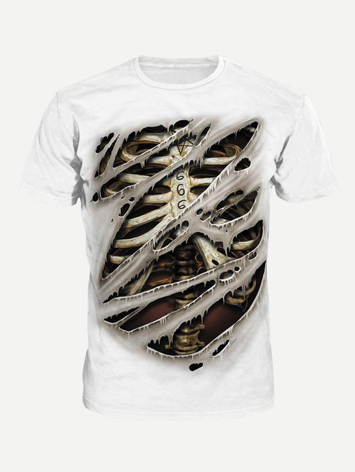 Romwe Men Bone Print Tee