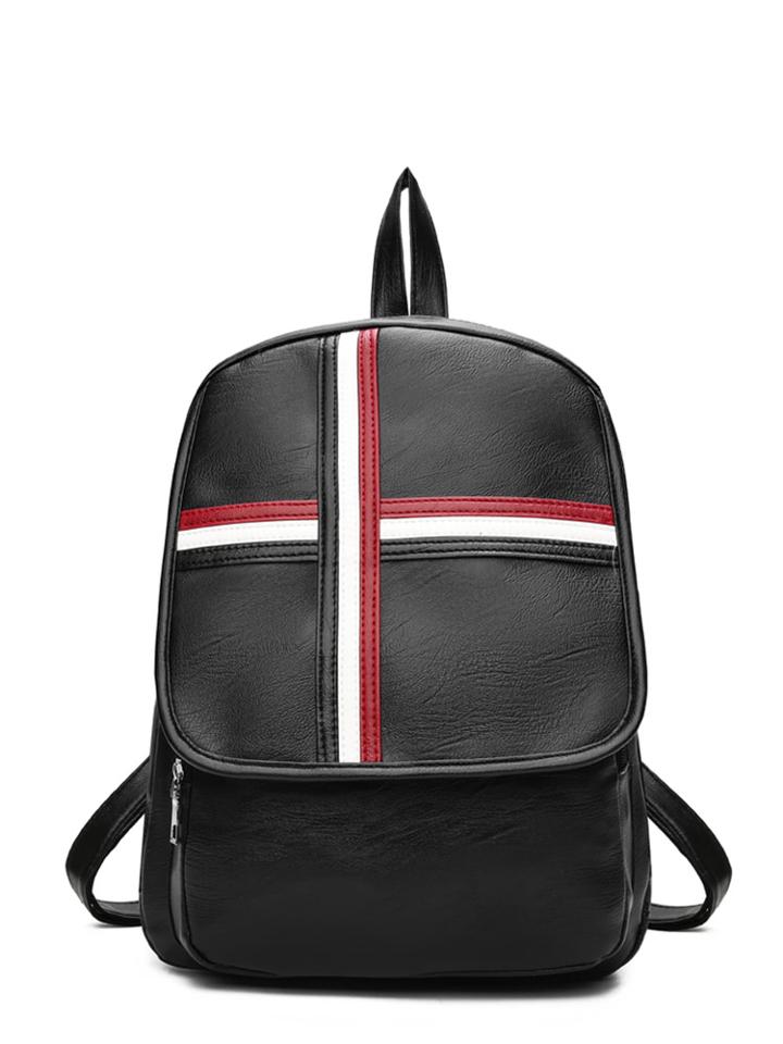 Romwe Cross Striped Flap Backpack
