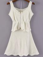 Romwe V Neck Peplum Hem Top With Open-knit Skirt