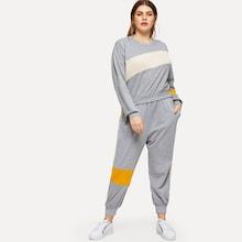 Romwe Plus Color-block Sweatshirt With Pants