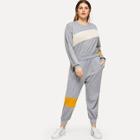 Romwe Plus Color-block Sweatshirt With Pants