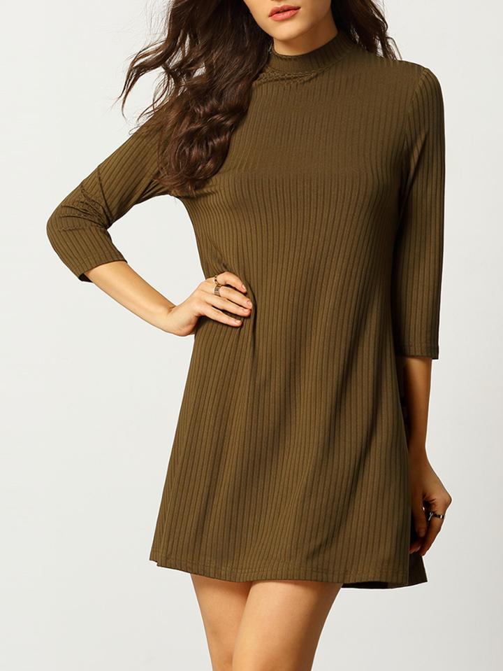 Romwe Green High Neck Casual Dress