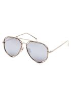 Romwe Silver Frame Double Bridge Grey Aviator Sunglasses