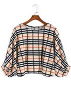 Romwe Bat Sleeve Plaid Crop Top