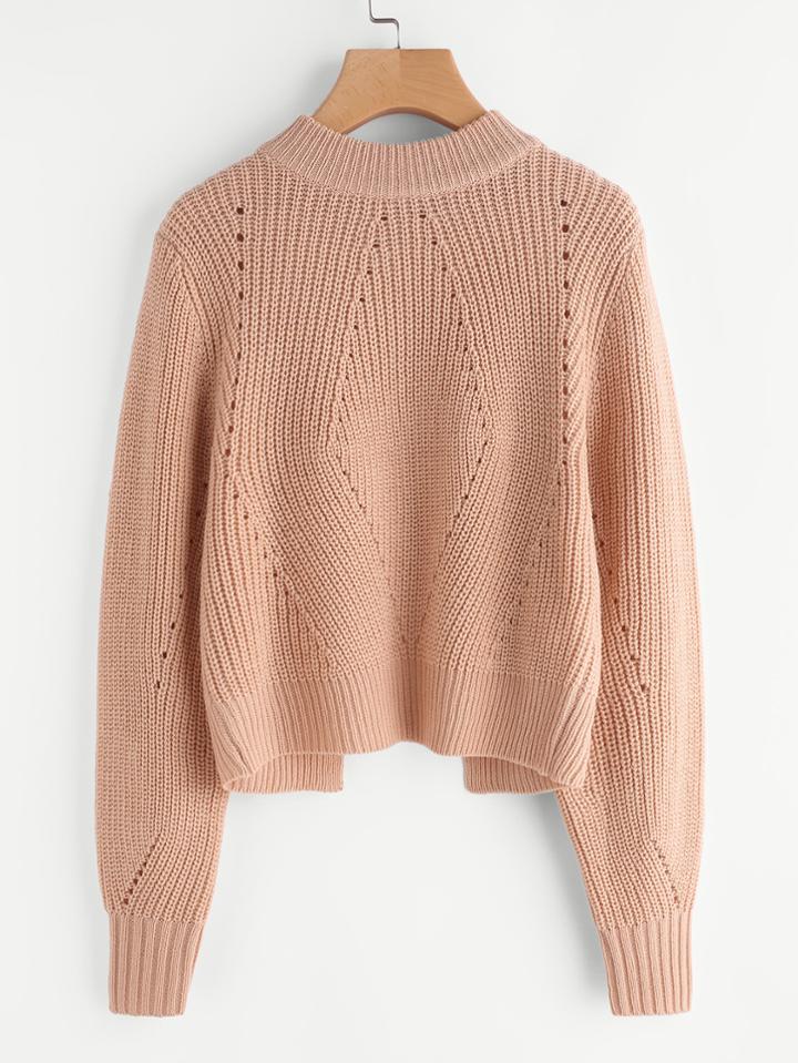 Romwe Geo Pattern Overlap Back Eyelet Jumper