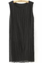 Romwe Sleeveless Pleated Black Dress