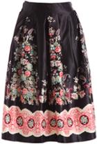 Romwe Black Vintage Floral Long Skirt