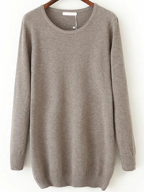 Romwe Women Long Sleeve Khaki Sweater