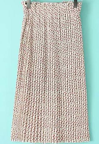 Romwe Pastel Floral Print Pleated White Skirt