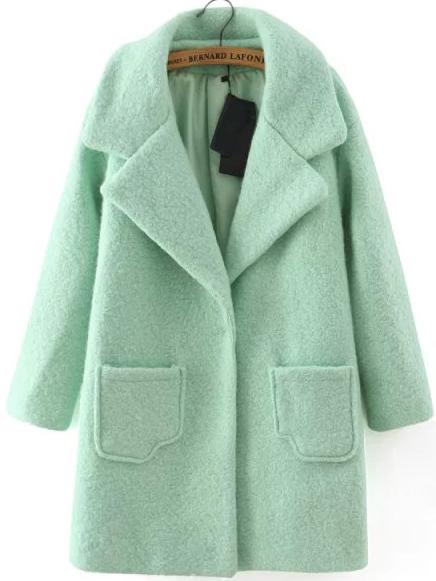 Romwe Women Lapel Covered Button Pockets Long Green Coat