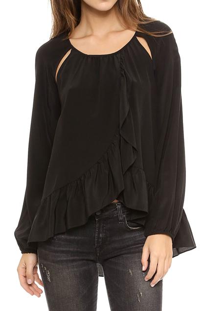 Romwe Cut-out Flouncing Sheer Black Blouse