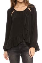 Romwe Cut-out Flouncing Sheer Black Blouse