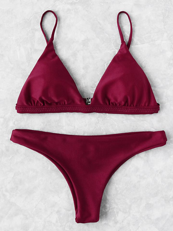Romwe Braided Detail Triangle Bikini Set