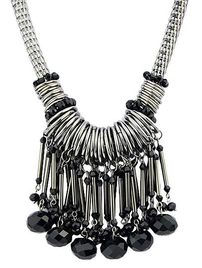 Romwe Silver Gemstone Tassel Necklace