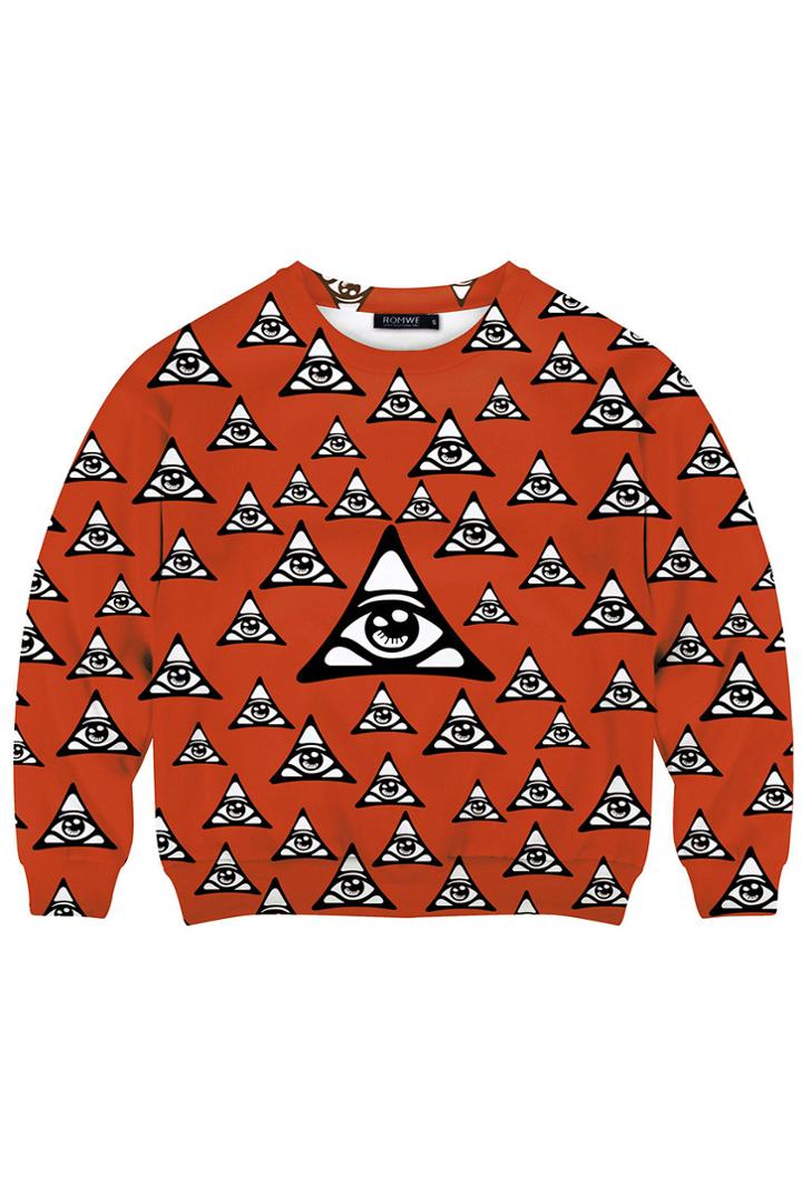 Romwe This Is Print Triangle Eyes Print Red Sweatshirt