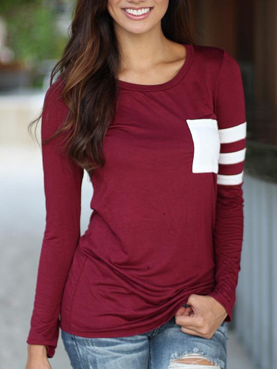 Romwe Red White Round Neck Striped Loose T-shirt