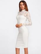 Romwe Floral Lace Yoke And Sleeve Form Fitting Dress