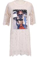 Romwe With Pearl Beauty Print Lace Pink Dress