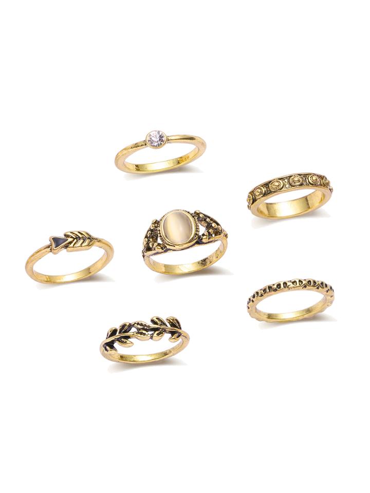 Romwe Gold Leaf Shaped Ring Set