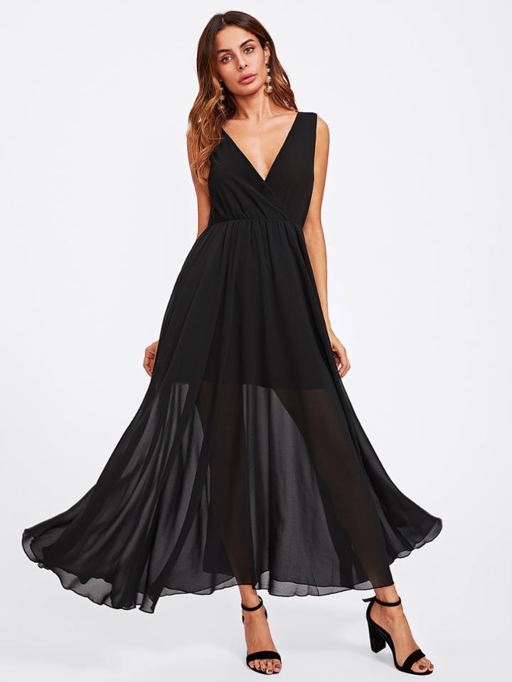 Romwe Surplice Double Neck Swing Dress