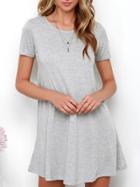 Romwe Grey Textured Short Sleeve Casual T-shirt Dress