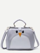 Romwe Grey Pu Penguin Design Contrast Shoulder Bag