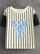 Romwe Black And White Stripe Lobster Printed T-shirt