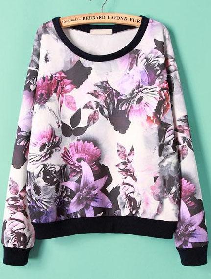 Romwe Ink Floral Print Vintage Sweatshirt