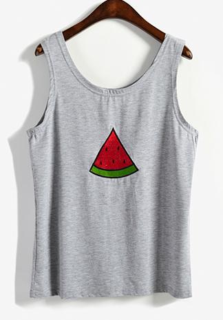 Romwe Watermelon Embroidered Grey Tank Top