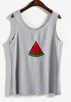 Romwe Watermelon Embroidered Grey Tank Top