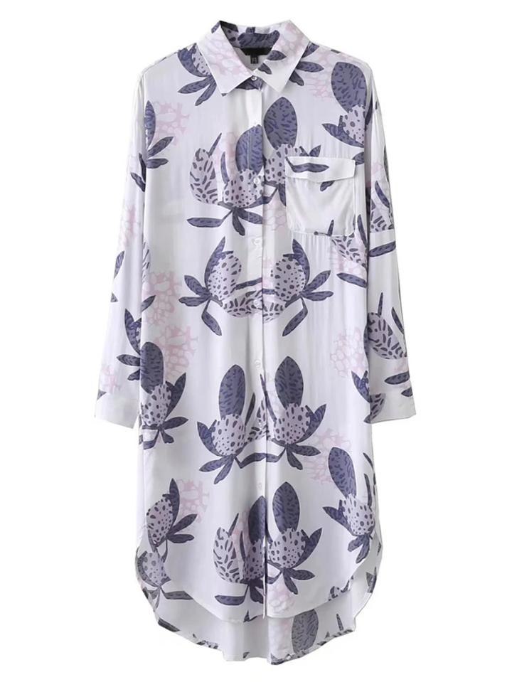 Romwe Graphic Print Dolphin Hem Shirt Dress