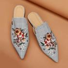 Romwe Flower Embroidery Point Toe Flat Mules