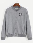 Romwe Grey Alien Patch Baseball Jacket