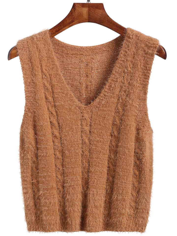 Romwe V Neck Mohair Vest Sweater