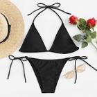 Romwe Triangle Halter Top With Self Tie Side Bikini Set