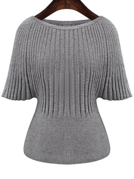 Romwe Half Sleeve Pleated Slim Knitwear
