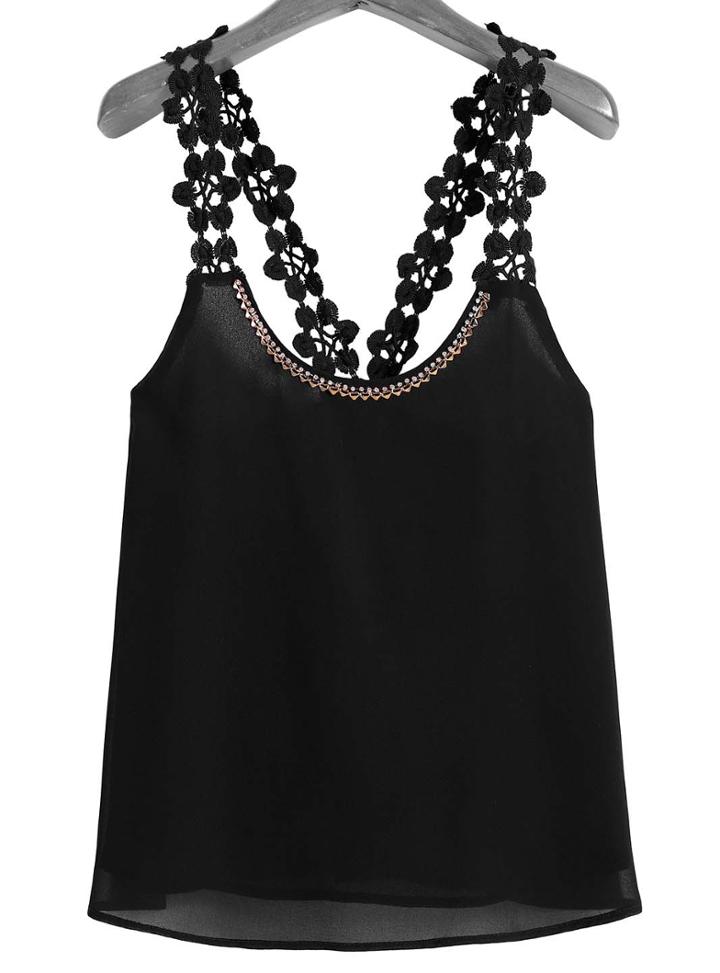 Romwe Weaved Strap Black Vest