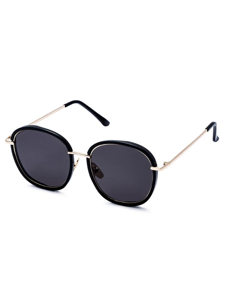 Romwe Black Large Lens Gold Arm Sunglasses