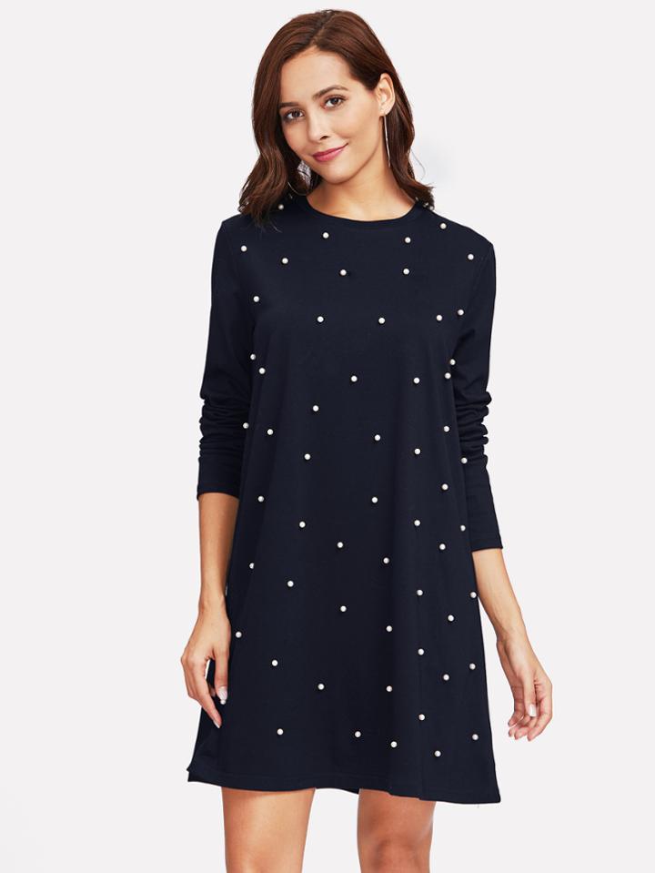 Romwe Pearl Beading Tunic Dress