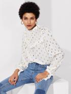 Romwe Tie Back And Cuff Gold Dot Print Top