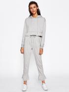 Romwe Ruffle Hem Hoodie And Bell Bottom Pants Set