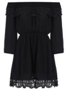 Romwe Off The Shoulder Lace Crochet Black Dress