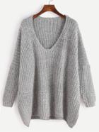 Romwe Grey Marled Knit Drop Shoulder Sweater