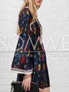 Romwe Floral Backless Vintage Fringe Dress