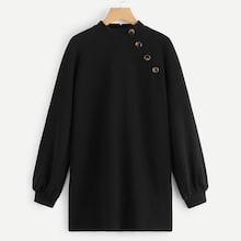 Romwe Button Detail Keyhole Back Sweatshirt