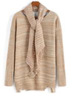 Romwe Slit Hollow Sweater With Ball Embellished Scarf