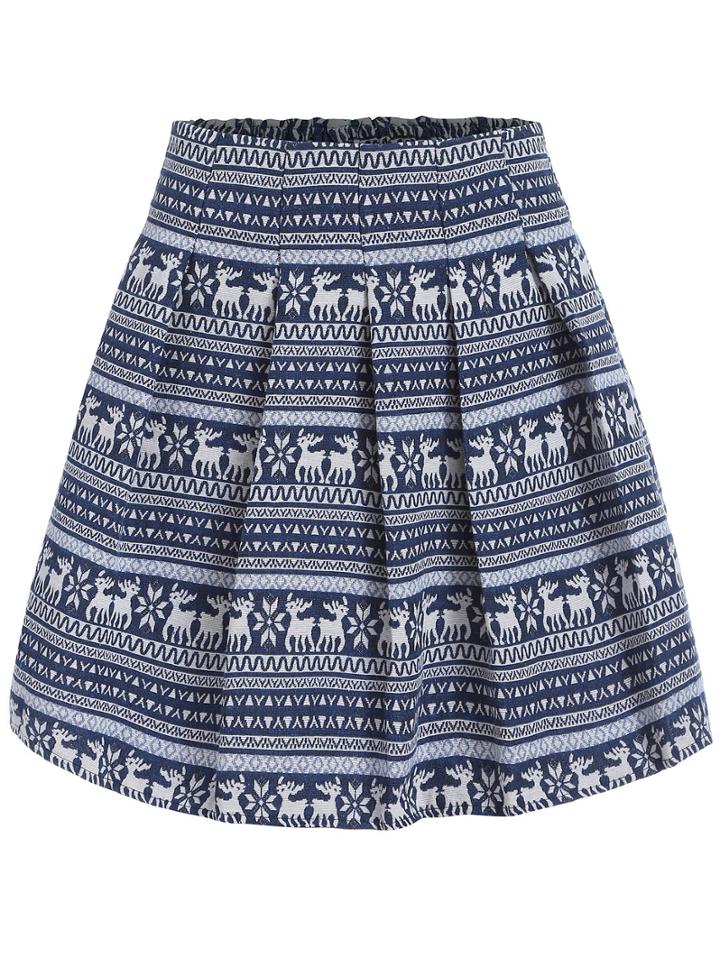 Romwe Elastic Waist Tribal Print Skirt