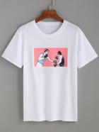 Romwe White Boxing Print T-shirt